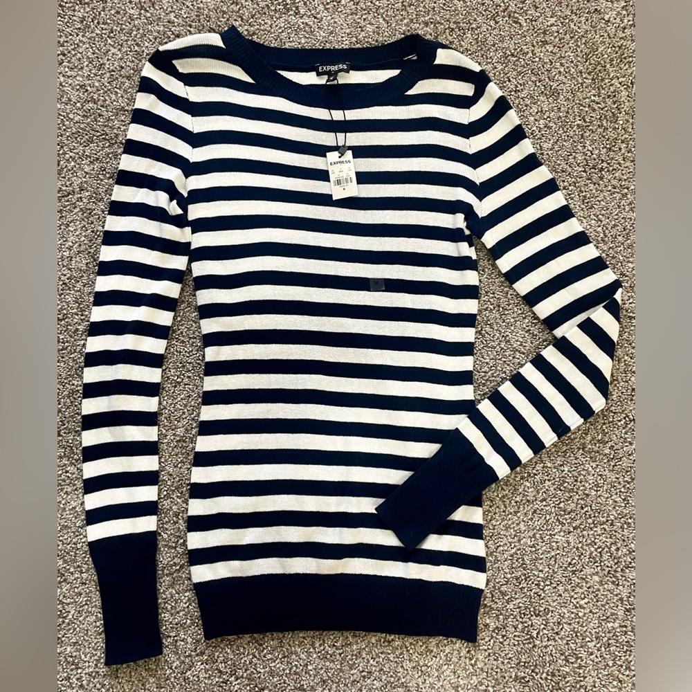 Express Sweater, Blue/White Striped, Size M NWT